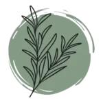 rosemary sprig on top of a olive green circle